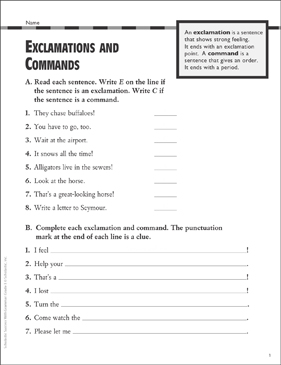 exclamations and commands grammar practice grades 2 3 printable skills sheets