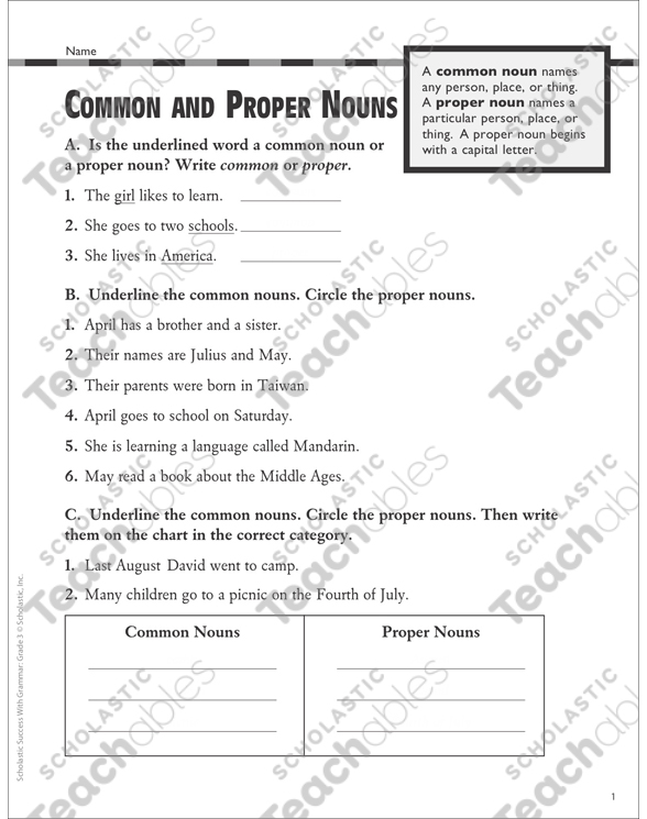 common proper nouns grammar practice grade 3 printable skills sheets