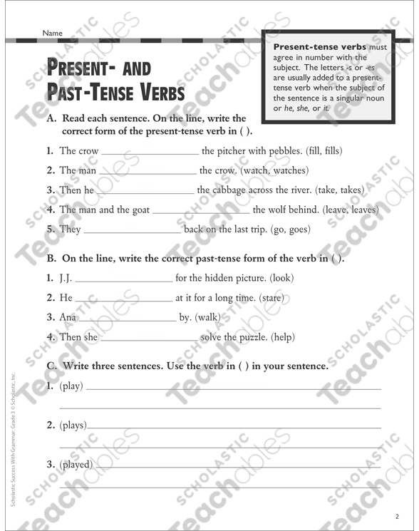 present and past tense verbs grammar practice printable skills sheets