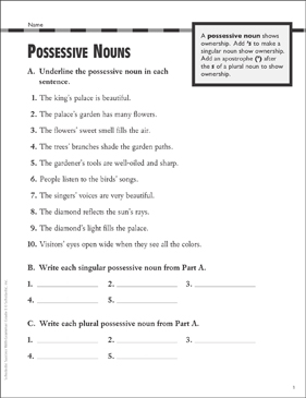 possessive nouns gr 2 3 grammar practice printable skills sheets