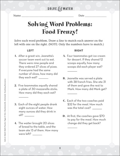Construction Zone Word Problems: Solve & Match Math ...