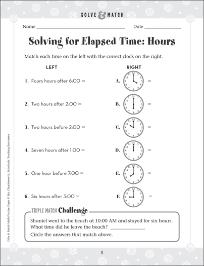 Solving for Elapsed Time: Solve & Match Math | Printable ...