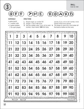 Off The Board Even Odd One Page Math Game Printable Game Boards Skills Sheets