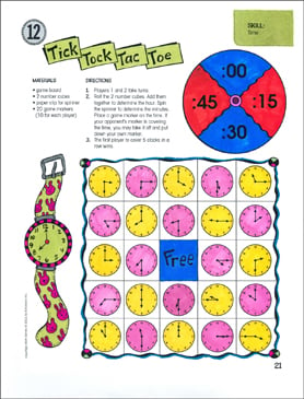 Tick Tock Tac Toe Time One Page Math Game Printable Game Boards Bingo