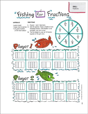 Fishing For Fractions: One-Page Math Game | Printable Game Boards, Skills Sheets
