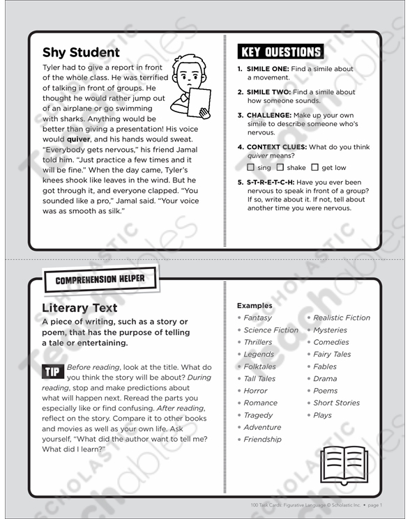 Shy Student: Figurative Language Task Card | Printable Lesson 