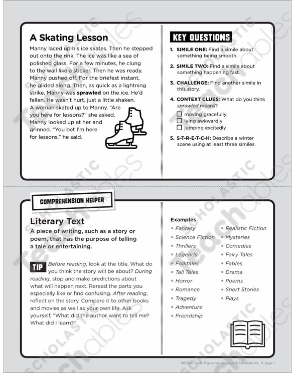 A Skating Lesson: Figurative Language Task Card | Printable ...