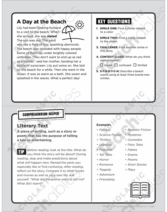 A Day at the Beach: Figurative Language Task Card | Printable ...