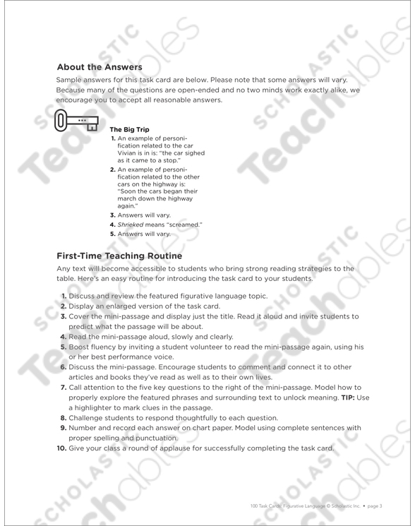 The Big Trip: Figurative Language Task Card | Printable ...