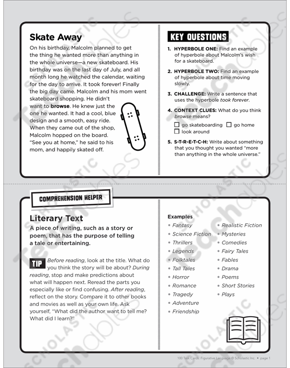 Skate Away: Figurative Language Task Card | Printable Lesson ...