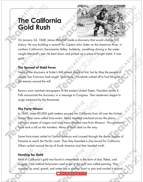 The California Gold Rush Text Organizer Printable Texts And