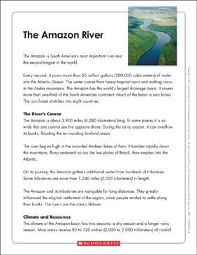 The Amazon River: Text & Organizer | Printable Texts, Graphic ...