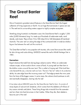 The Great Barrier Reef Text Organizer Printable Graphic