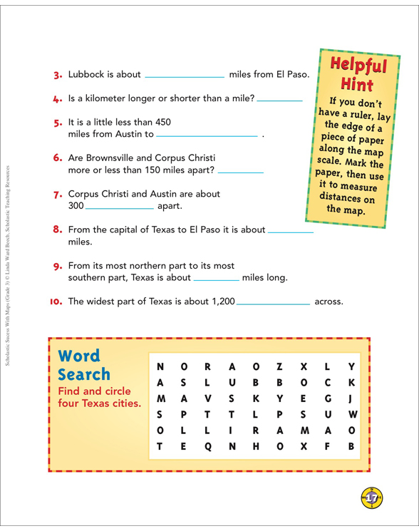 Using a Map Scale: Grade 3 Map Skills | Printable Maps and Skills Sheets