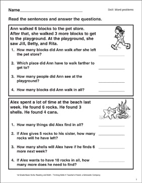 Word Problems (Addition and Subtraction) | Printable Skills ...