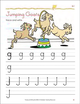 jumping goats tracing and writing lowercase letters g j printable skills sheets