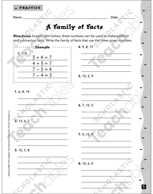 A Family of Facts: Mastering Math Facts | Printable Skills Sheets