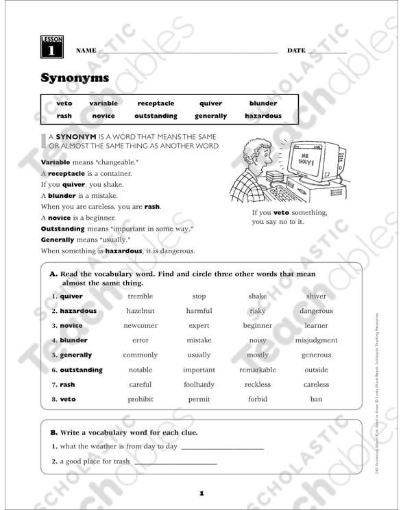 SYNONYM REVIEW #2 • VOCABULARY TEST PREP • GRADE 5 by Pizzazz Learning