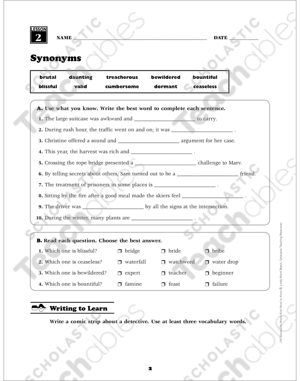 Synonyms: Grade 5 Vocabulary (Activities & Games) | Printable ...