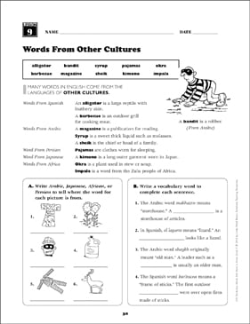 Words From Other Cultures Grade 5 Vocabulary Printable Skills Sheets