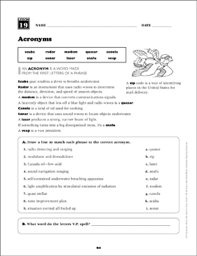 acronyms grade 5 vocabulary printable skills sheets