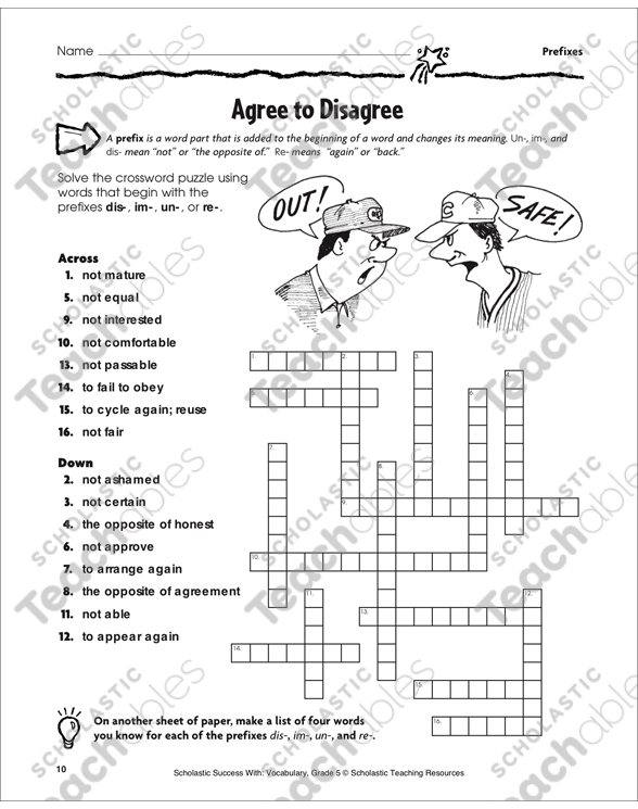 Agree to Disagree (Prefixes) Printable Games, Puzzles and Crossword