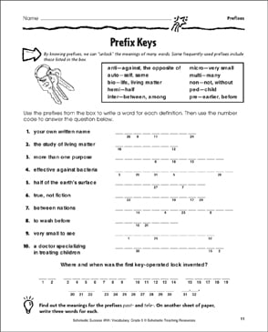 Prefix Keys (Prefixes) | Printable Skills Sheets