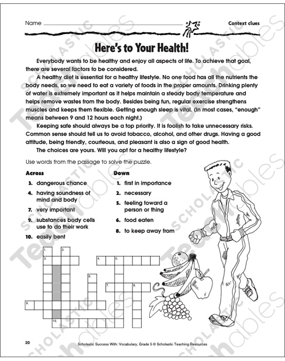 Here's to Your Health! (Context Clues) | Printable Crossword ...
