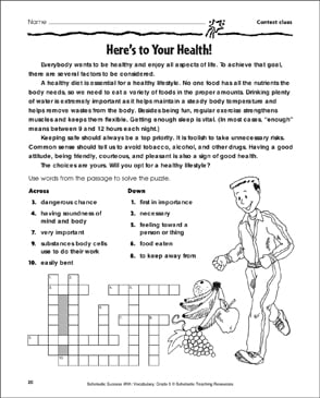 here s to your health context clues printable crossword puzzles skills sheets
