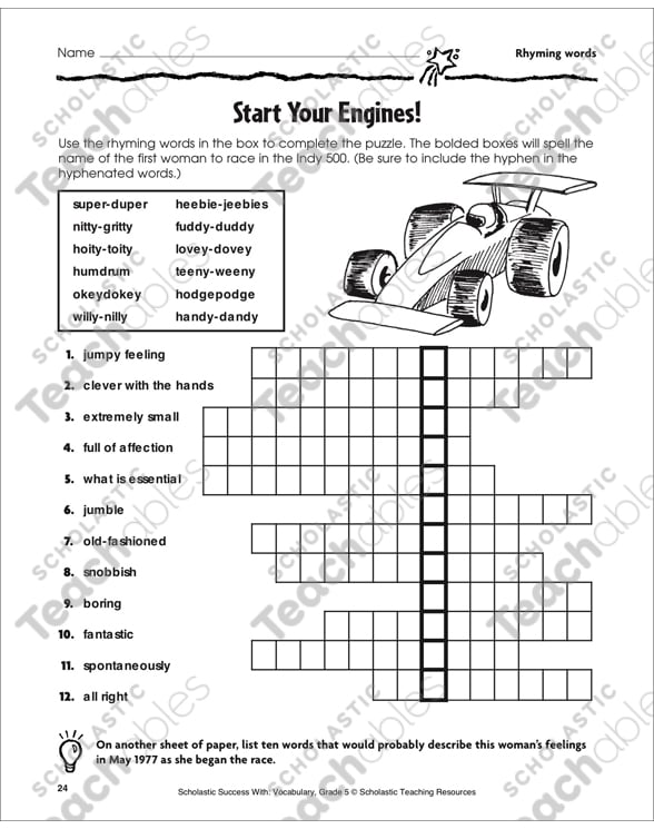Start Your Engines! (Rhyming Words) | Printable Skills Sheets ...