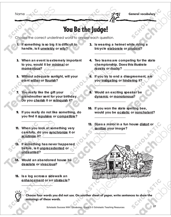 You Be the Judge! (General Vocabulary) | Printable Skills Sheets