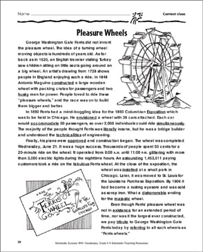 Pleasure Wheels Context Clues Printable Skills Sheets
