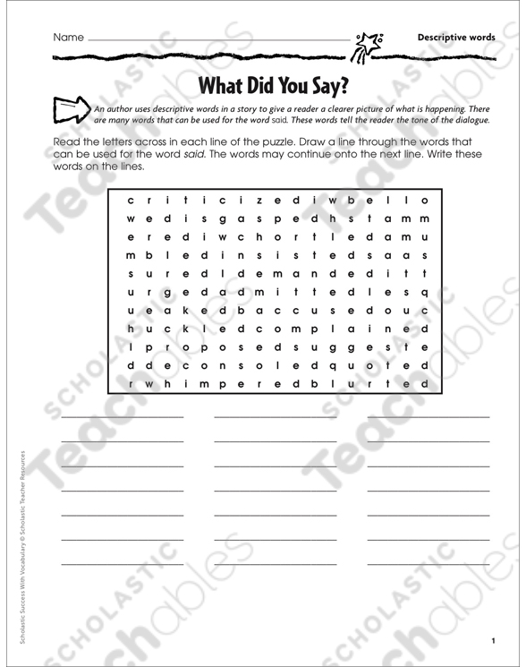 What Did You Say? (Descriptive Words) | Printable Skills ...