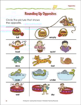opposites contrasts antonyms for kids activities printable worksheets