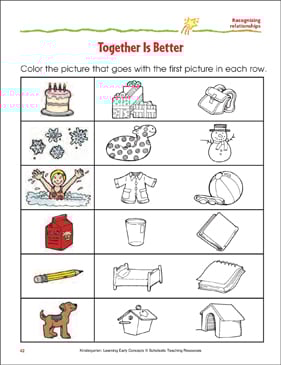 Together Is Better Observing Pictures To Identify Objects Go Together Printable Skills Sheets