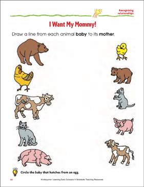 I Want My Mommy Matching Animal Babies To Their Mothers Printable Skills Sheets