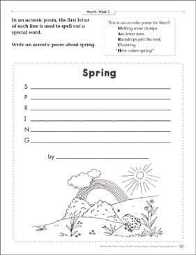 Spring (Acrostic): March Poetry Frame | Printable Skills Sheets