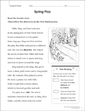 Spring Play Close Reading Passage Printable Lesson Plans And Ideas Skills Sheets