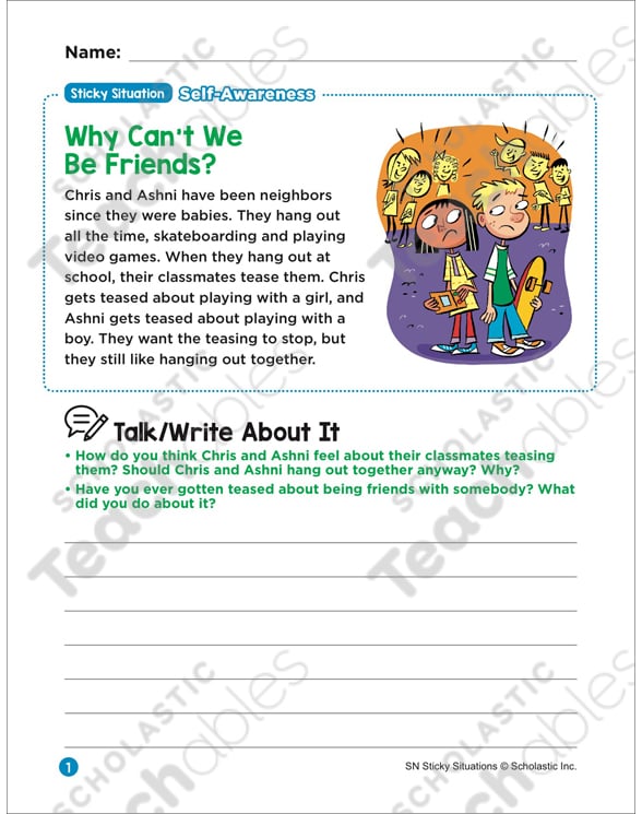 Why Can't We Be Friends? Sticky Situation | Printable Lesson ...