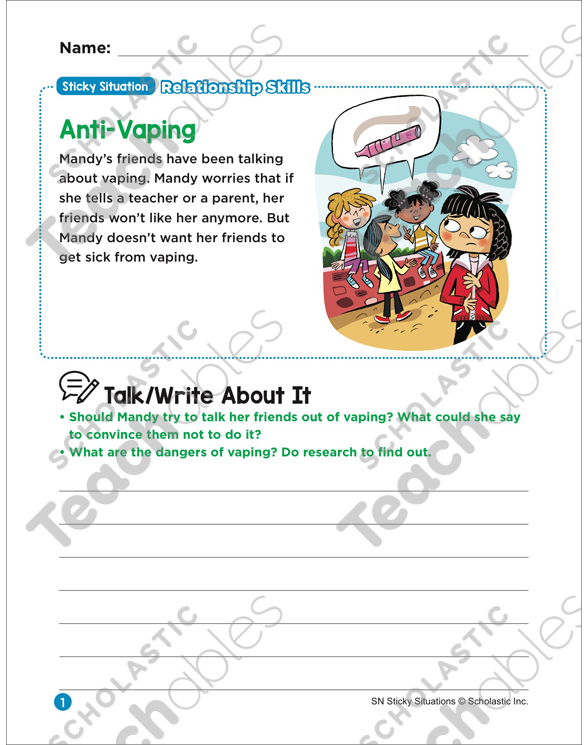 Anti-Vaping: Sticky Situation | Printable Lesson Plans and Ideas, Skills  Sheets