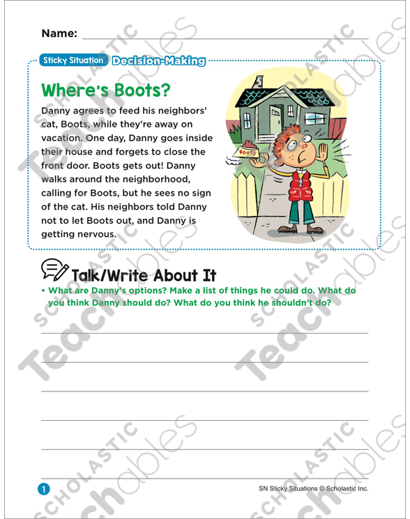 Where's Boots? Sticky Situation | Printable Lesson Plans and Ideas, Skills  Sheets