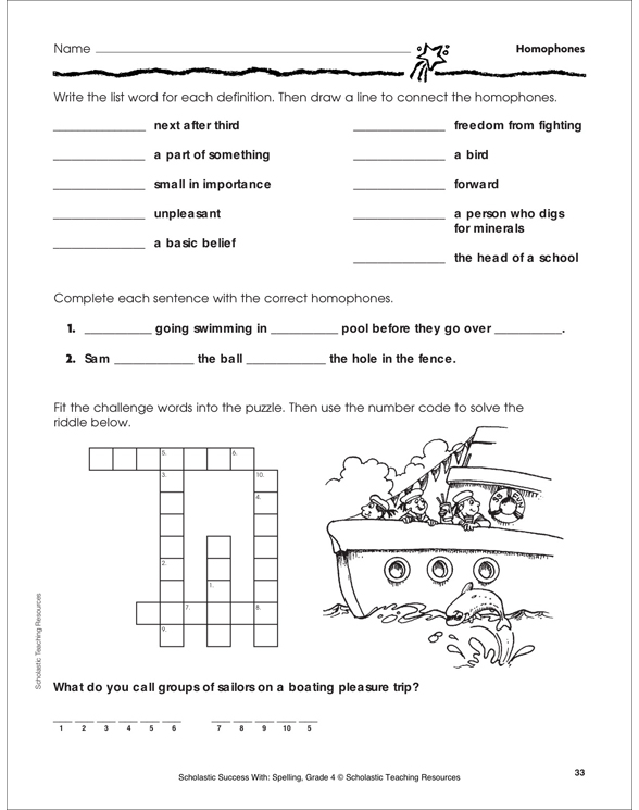 Sailing Along Peacefully (Homophones) Printable Skills Sheets