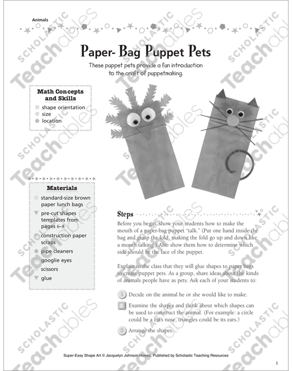 paper bag puppet animal class