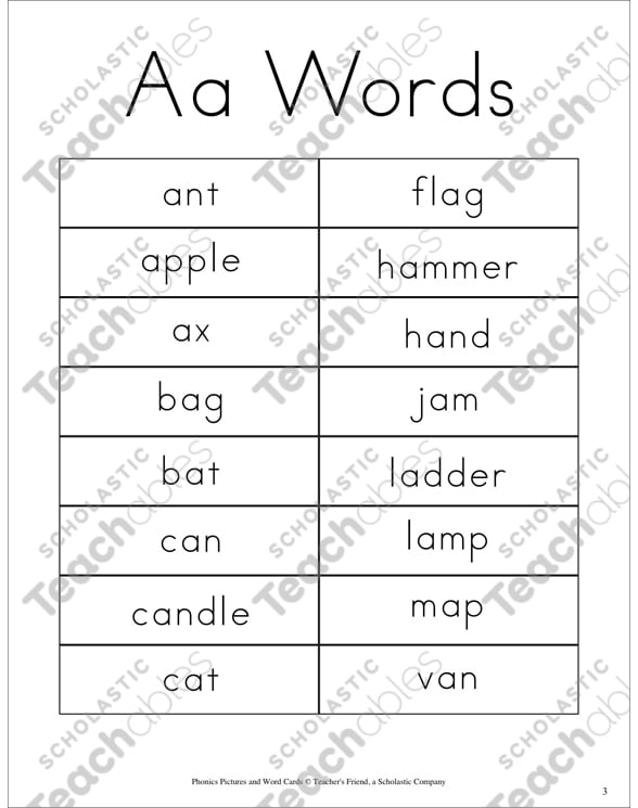 Short Aa Phonics Pictures Printable Clip Art and Images