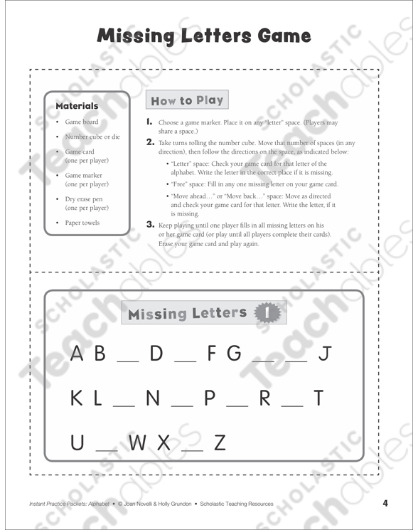 Missing Letters Game: Alphabet Practice Packet | Printable ...