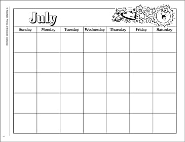 july blank calendar printable calendars skills sheets