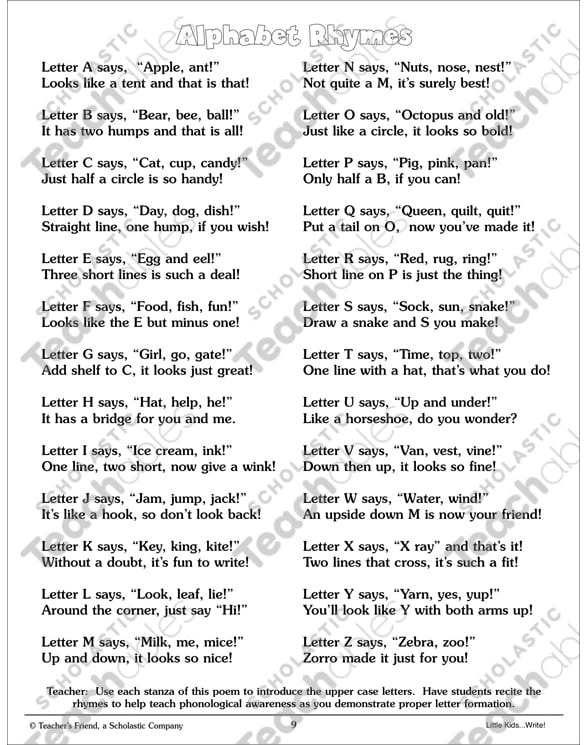 Alphabet Rhyme Handwriting Practice Printable Texts