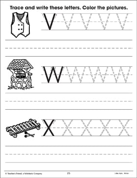 Uppercase Letters Practice V W X Printable Skills Sheets