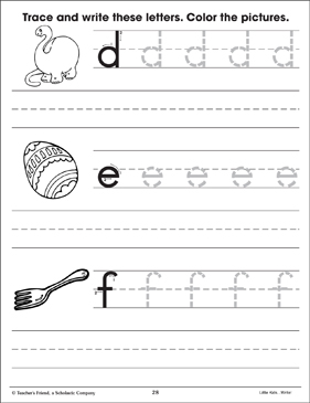 lowercase letter practice d e f printable skills sheets