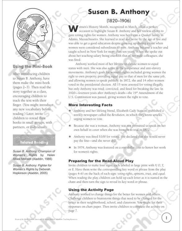 Susan B. Anthony: Famous American Unit | Printable Lesson ...